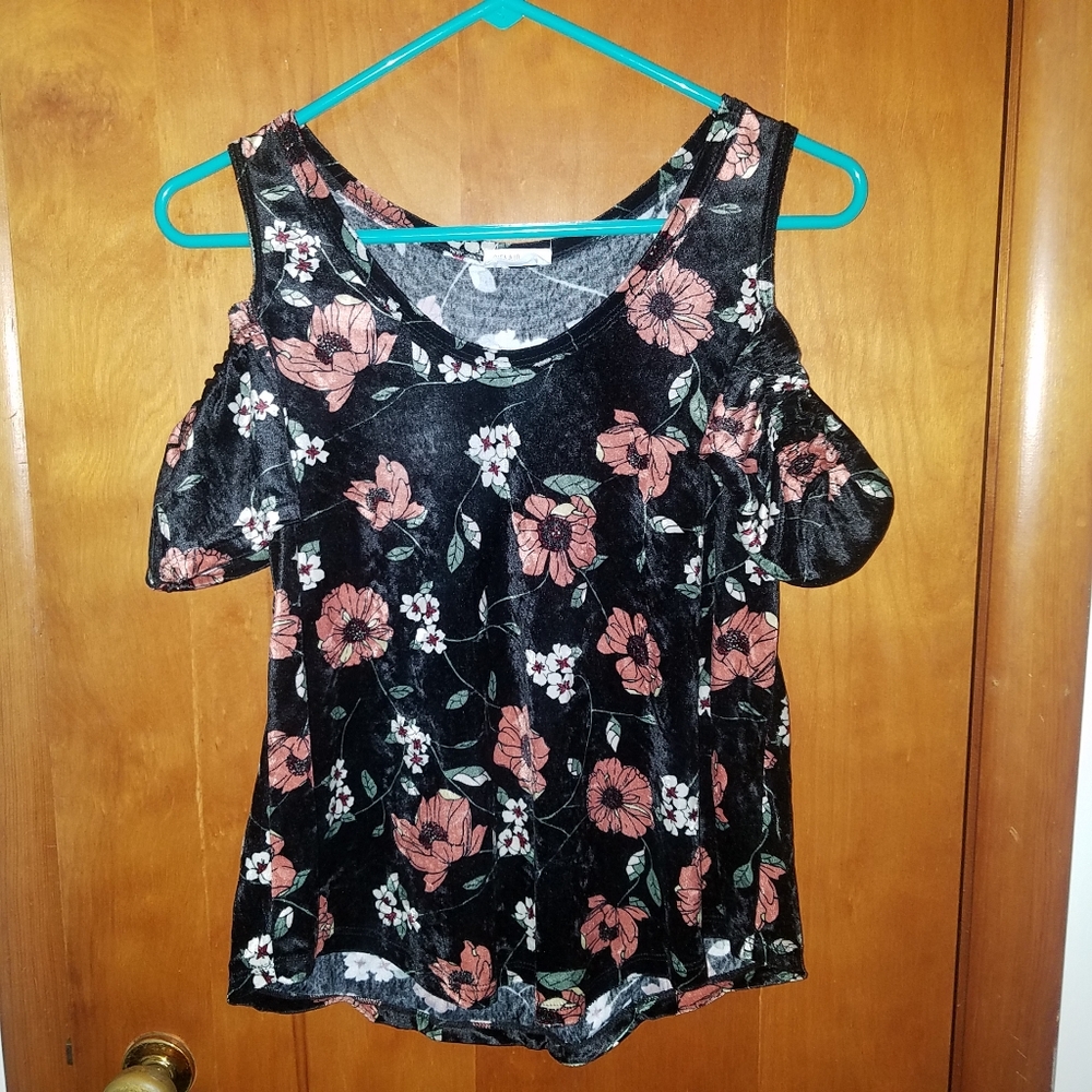 Sienna Sky Velvet Floral Cold Shoulder Top